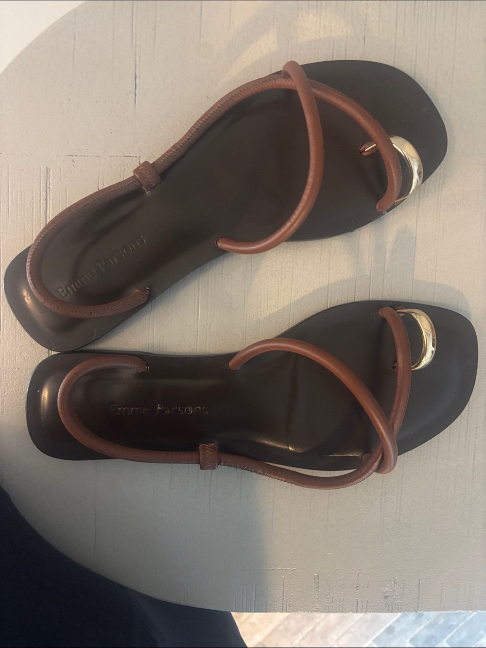 Emme Parsons Brown Leather Loop Toe Sandals